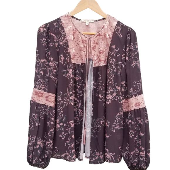 Velvet Long Sleeve Cover-up w/ Tassels Paisley - Picture 1 of 7